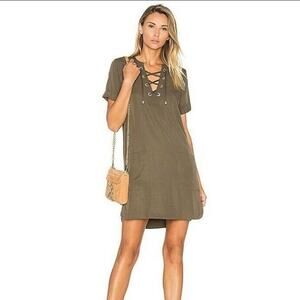 Lovers + Friends Women's Size S Lace Up Dress Short Sleeve Olive Green *READ